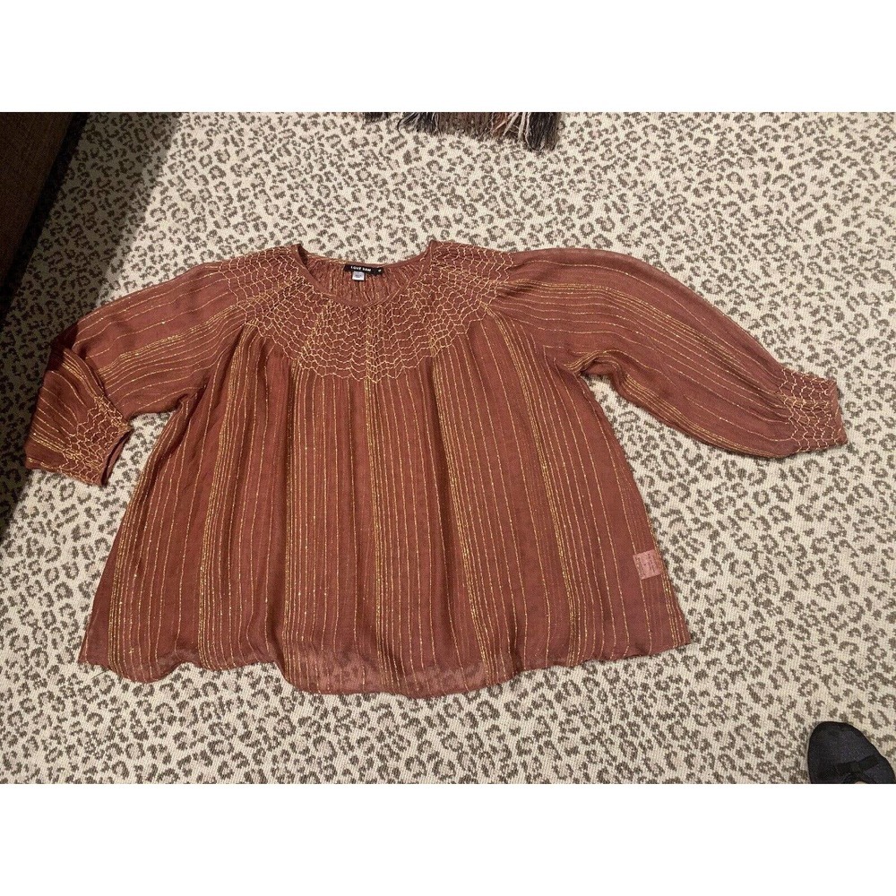 Anthropologie Love Sam Metallic Smocked Peasant Top~S - Picture 2 of 4